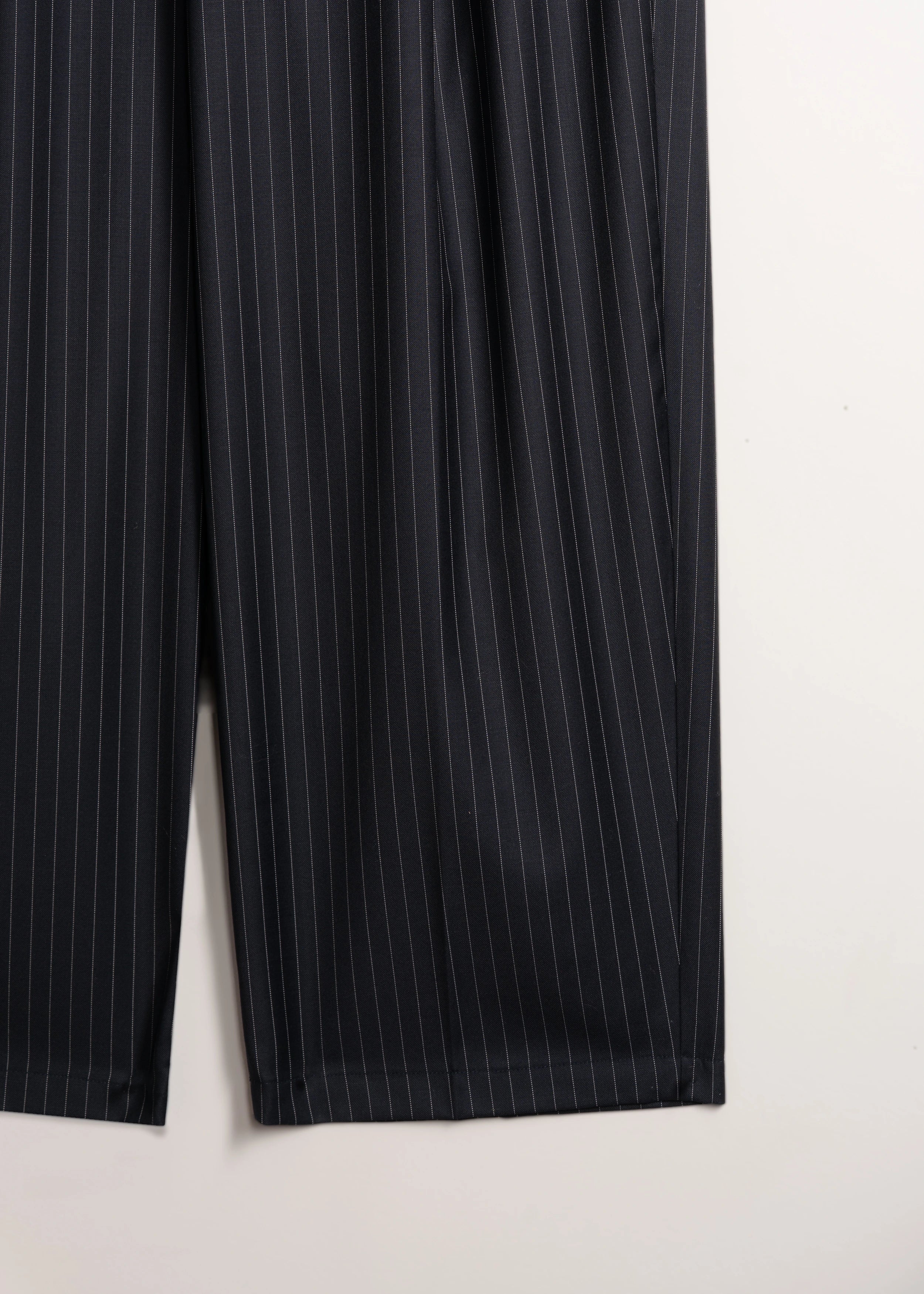 Wide Leg Navy Pinstripe Pant Wool La Corsia Flatlay