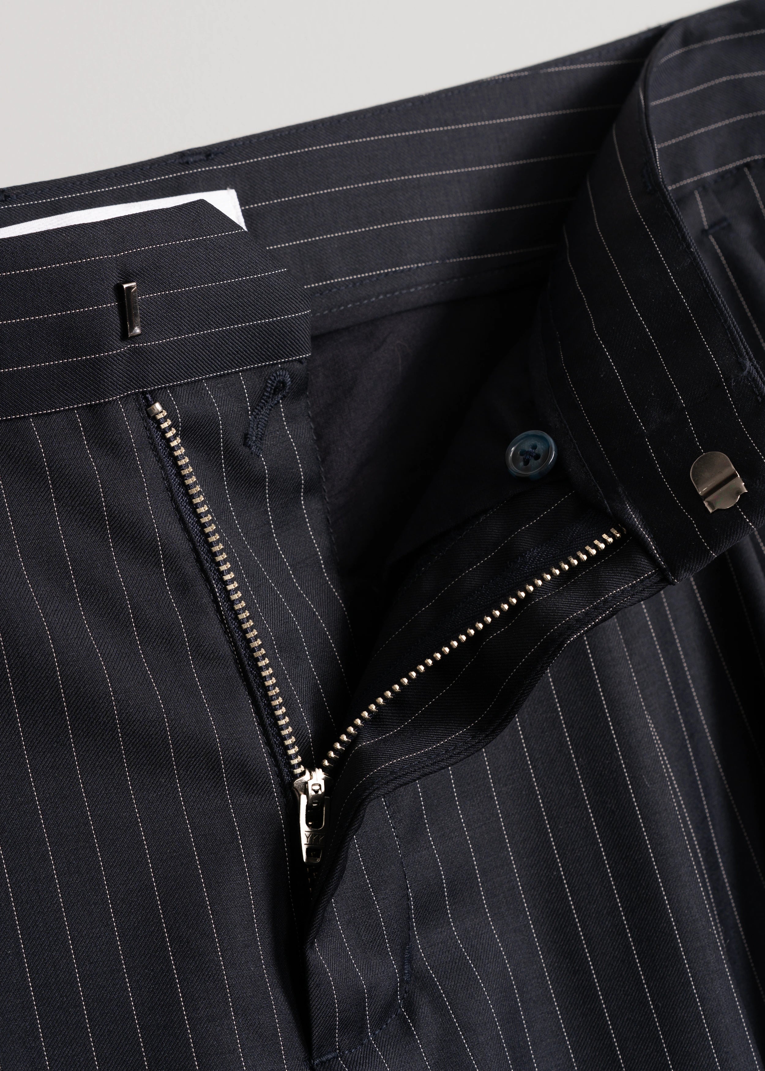 Wide Leg Navy Pinstripe Pant Wool La Corsia Flatlay