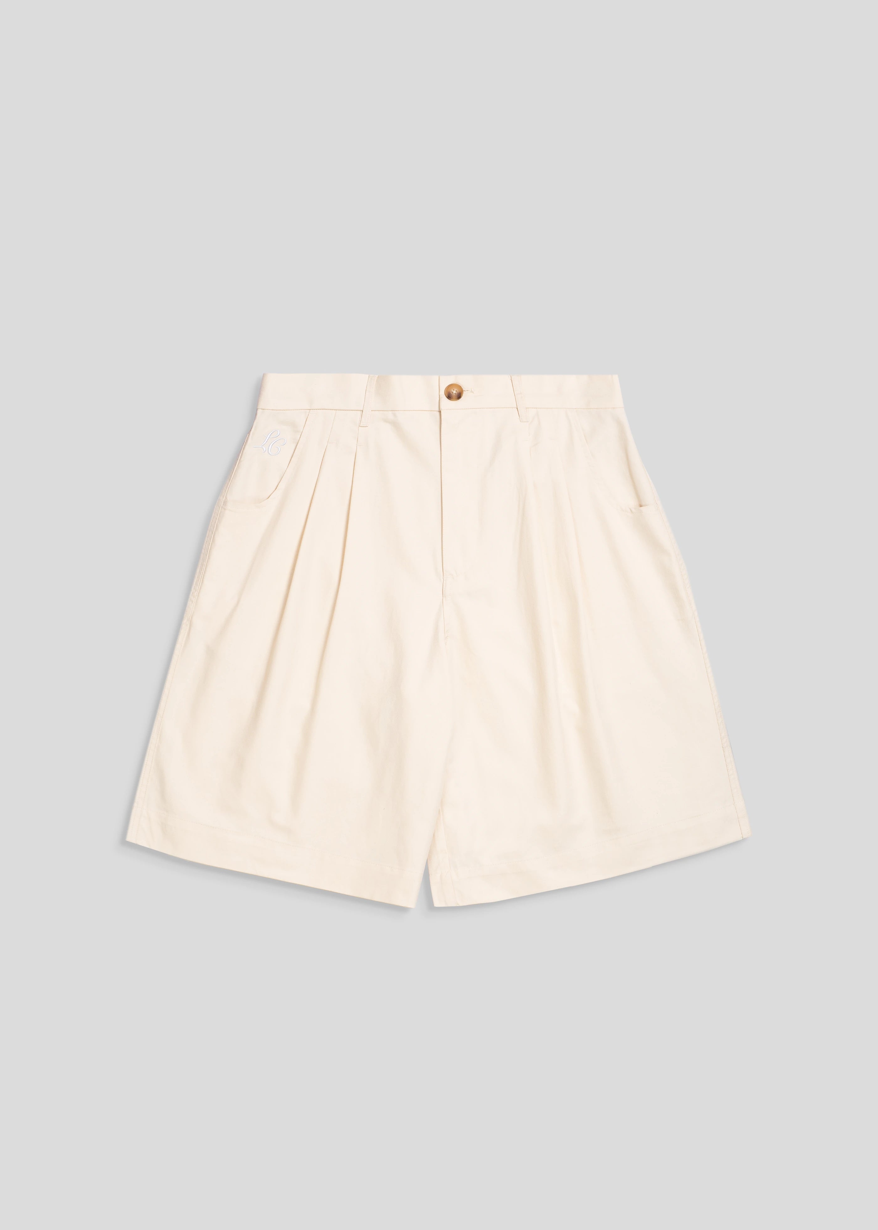Wide Leg Pleated Shorts - Cream