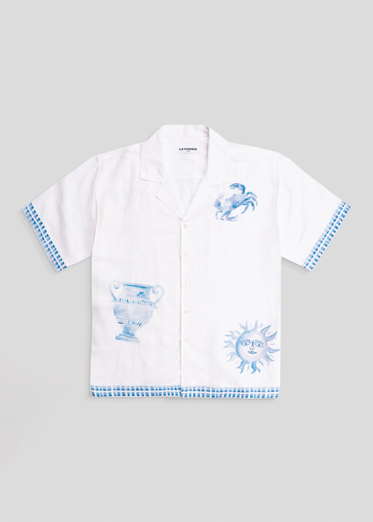 Border Print Linen Shirt