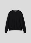 La Corsia Cotton Fisherman Sweater in black, flat lay on a plain background