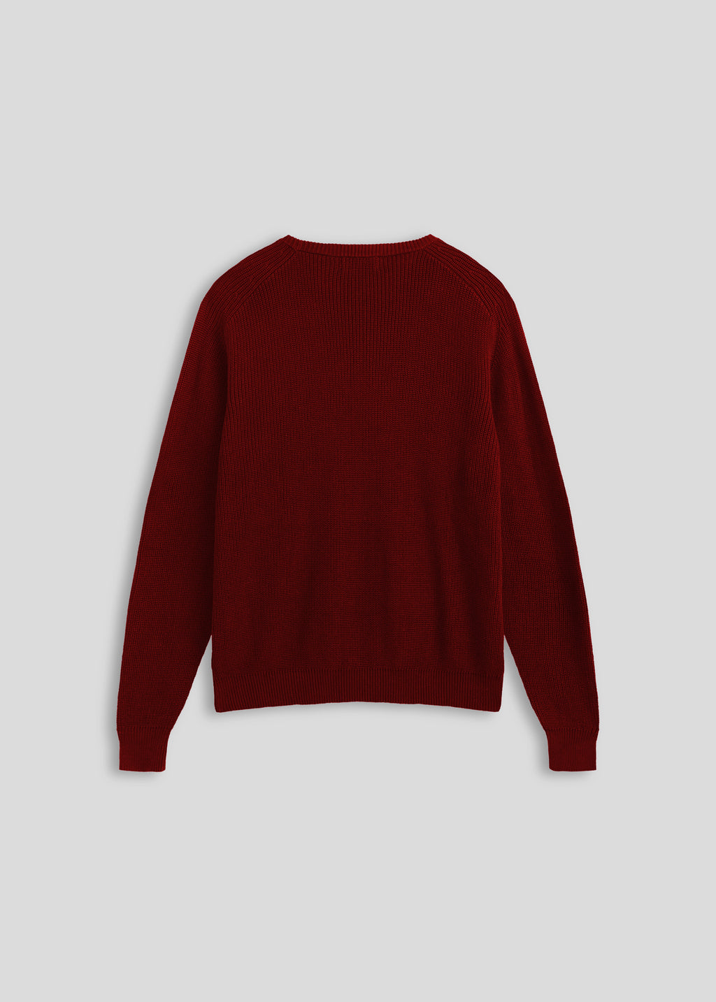 La Corsia Cotton Fisherman Sweater in wine red, flat lay on a plain background