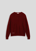 La Corsia Cotton Fisherman Sweater in wine red, flat lay on a plain background