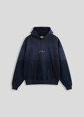 La Corsia Washed Script Hoodie in washed navy, product flat lay on a plain background