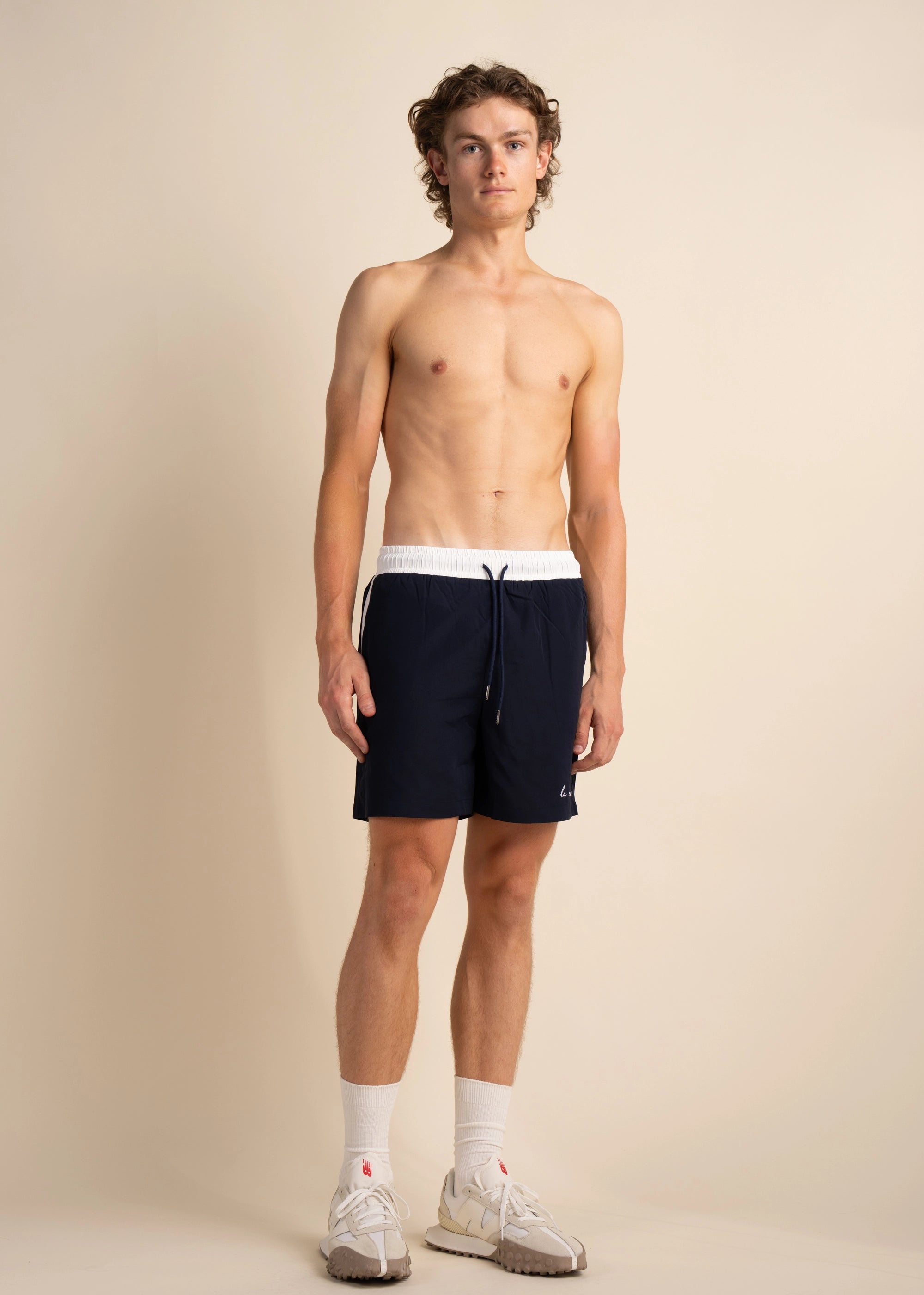 Model Front View of Navy Swim Short La Corsia