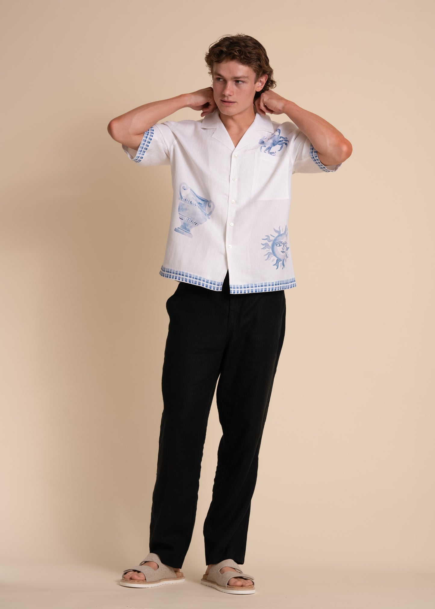 Border Print Linen Shirt