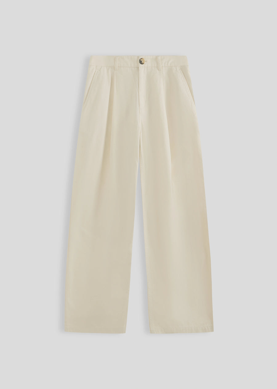 La Corsia Wide Leg Pleated Trouser in cream, front flat lay on a plain background